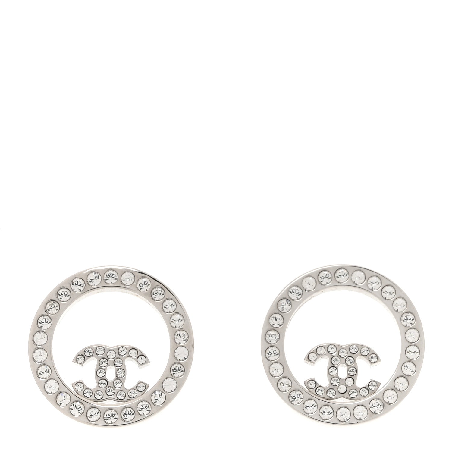 Chanel Crystal CC Round Earrings Silver 1 of 5