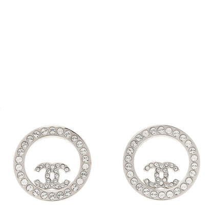 Chanel Crystal CC Round Earrings Silver 1 of 5