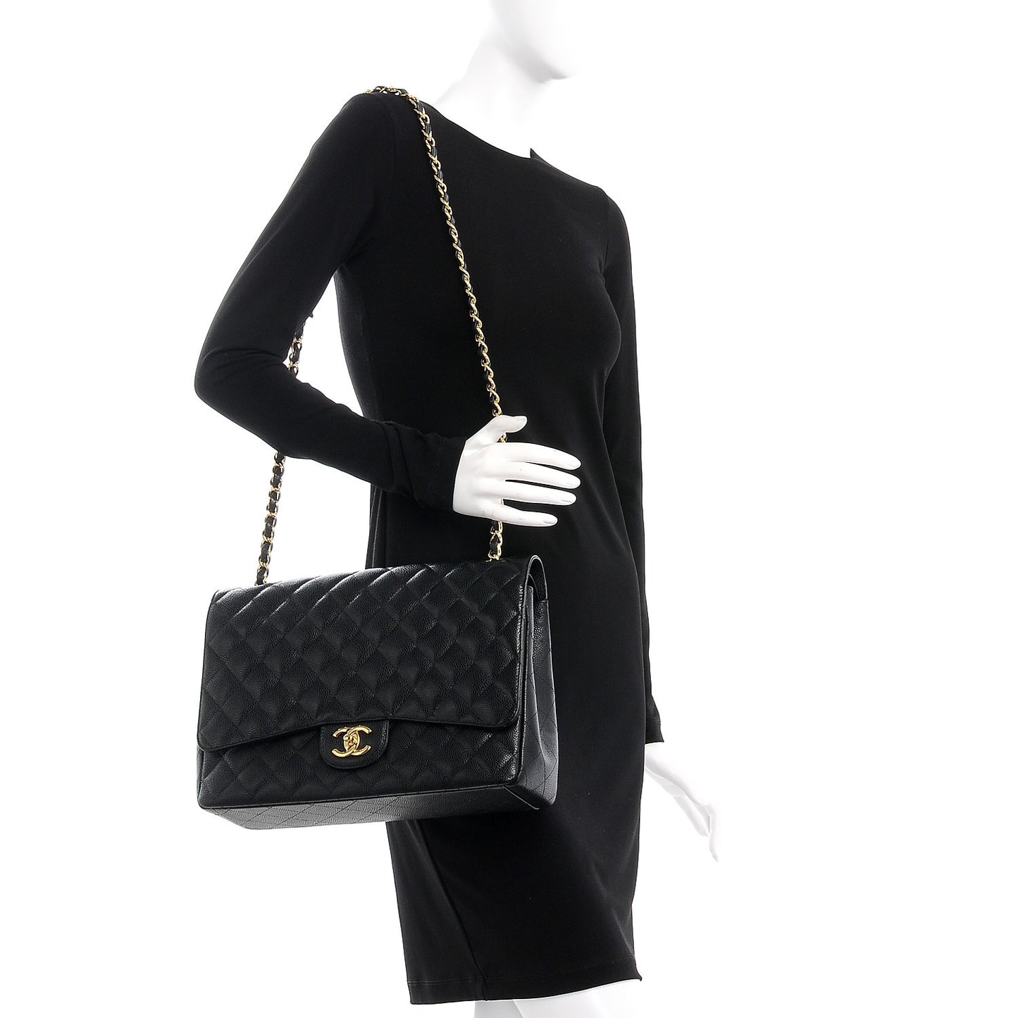 Caviar Quilted Maxi Double Flap Black