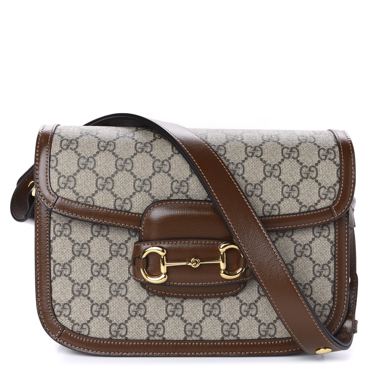 GG Supreme Monogram Horsebit 1955 Shoulder Bag Beige Brown Sugar
