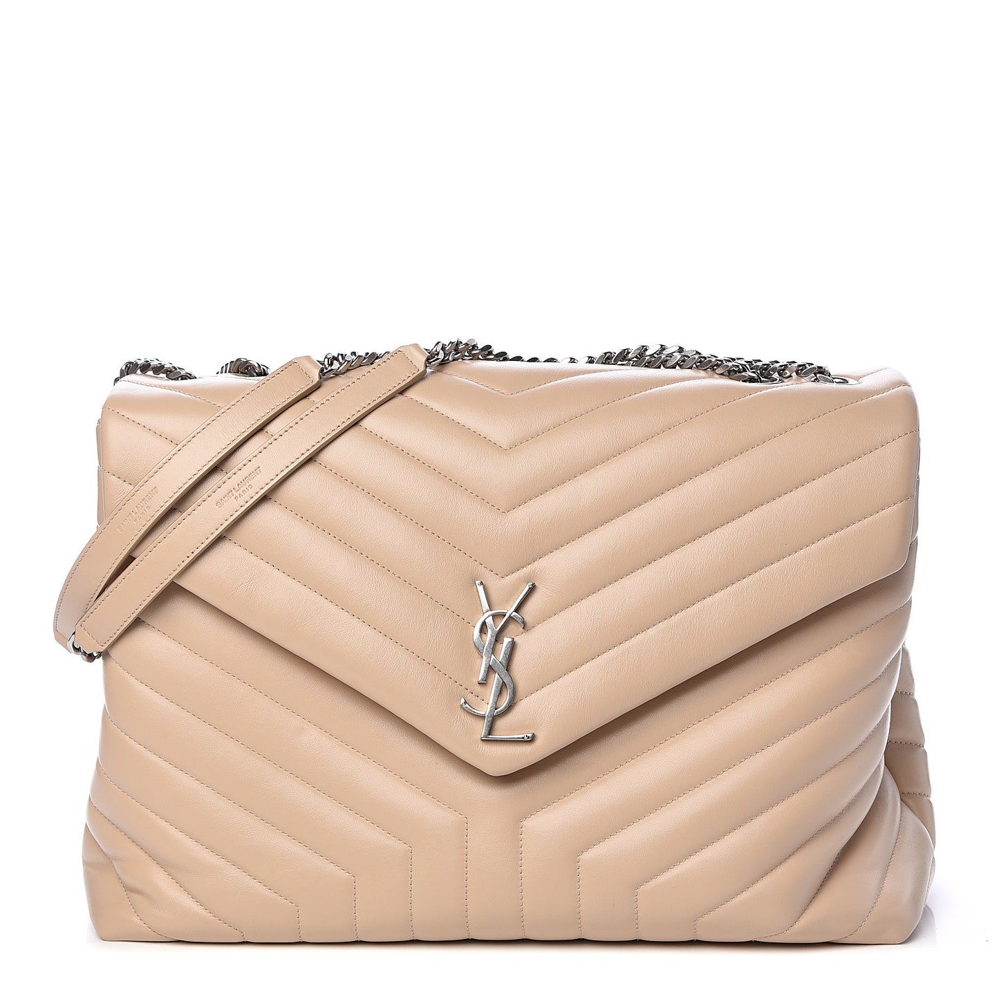 Calfskin Matelasse Large Loulou Monogram Chain Satchel Nude Powder