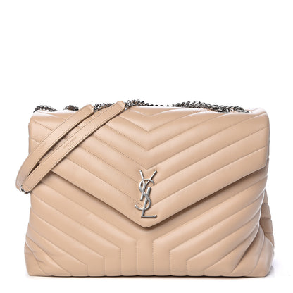 Saint Laurent Calfskin Matelasse Large Loulou Monogram Chain Satchel Nude Powder 1 of 10