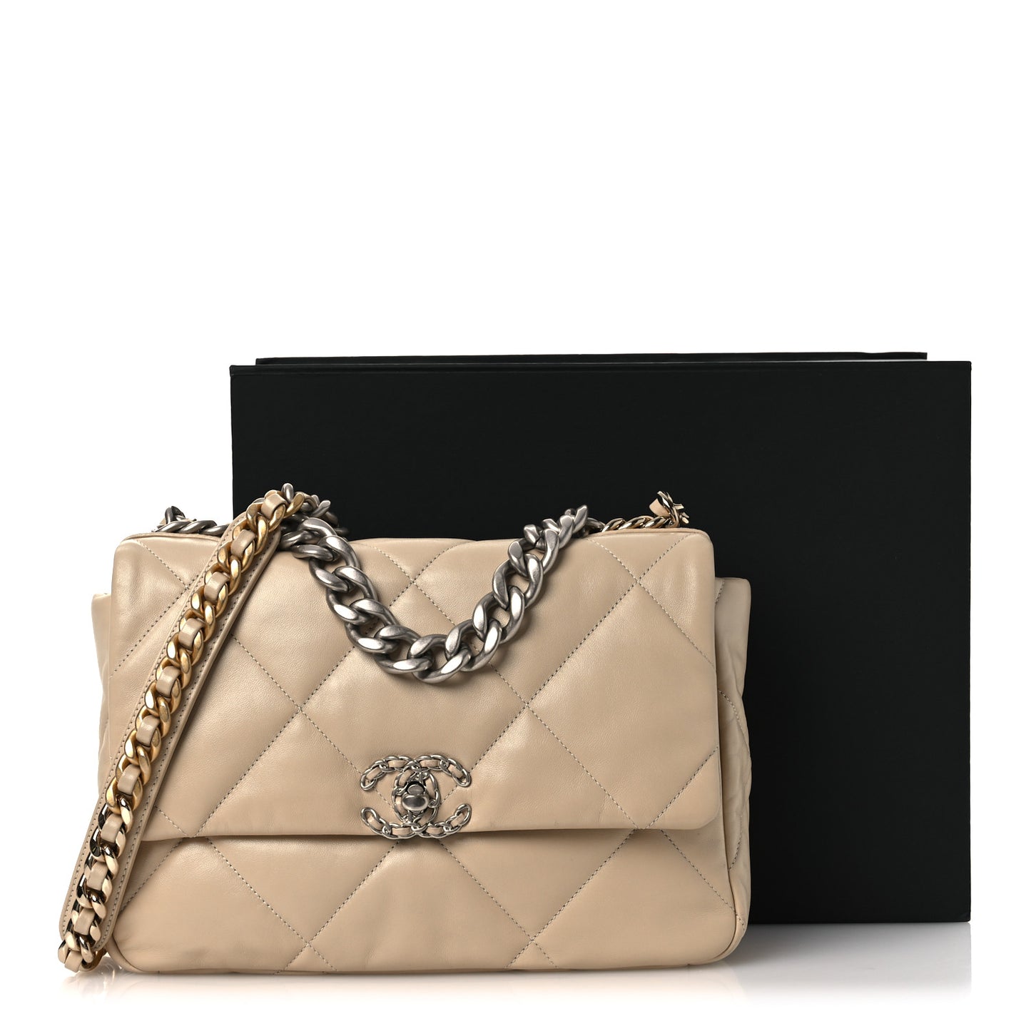 Lambskin Quilted Large Chanel 19 Flap Beige