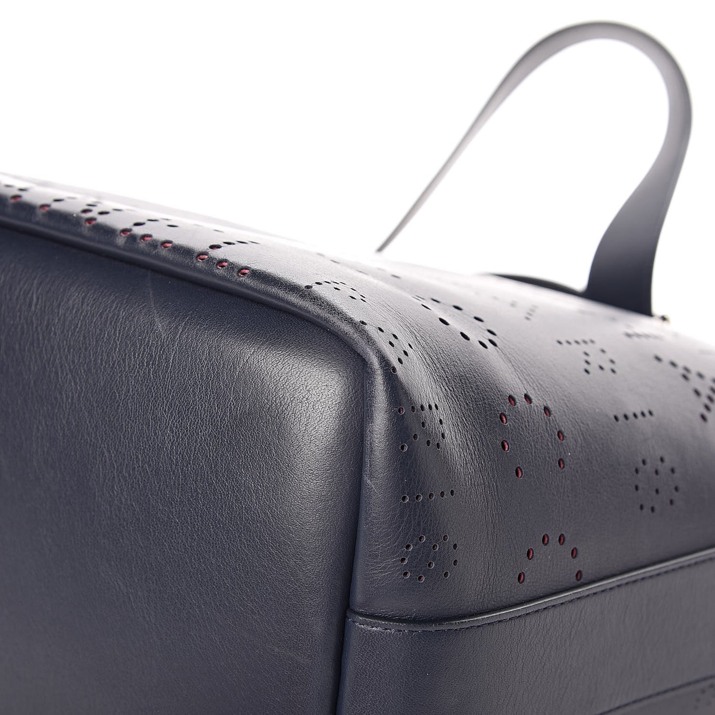 Calfskin Tweed Small Logo Eyelets Shopping Tote Navy Blue
