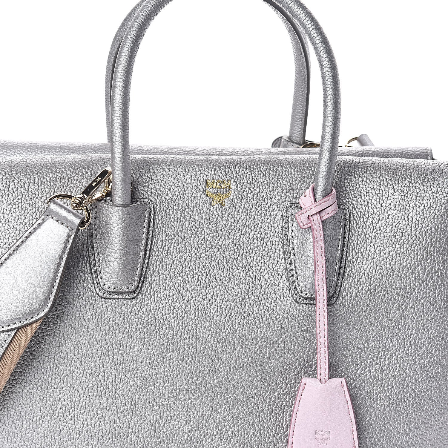 MCM Metallic Grained Calfskin Medium Milla Tote Spike Silver 8 of 10