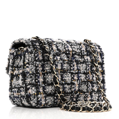 Chanel Glittered Tweed Quilted Mini Rectangular Flap Navy Blue 3 of 10
