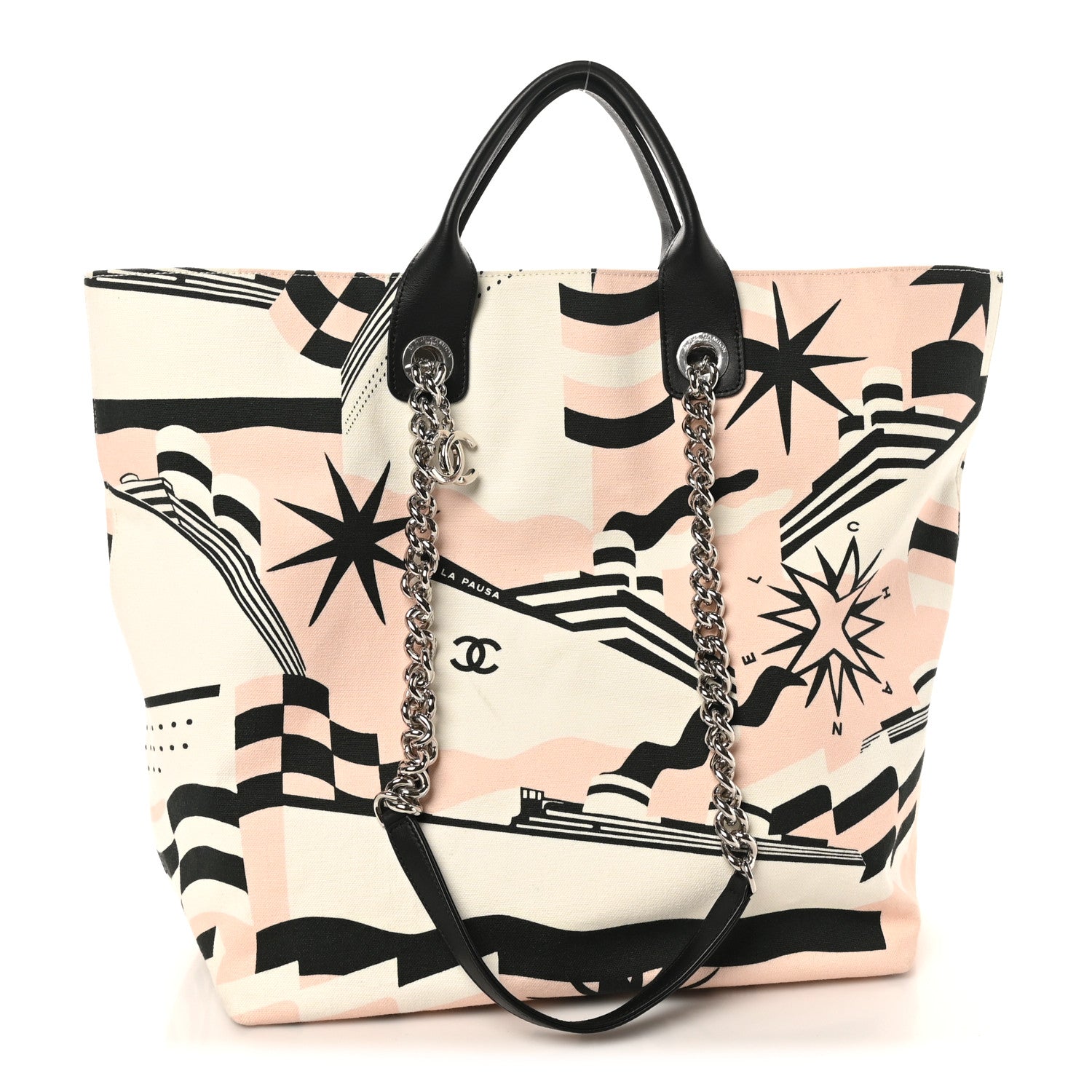 Chanel Canvas Cruise Print Tote Pink White Black 1 of 10