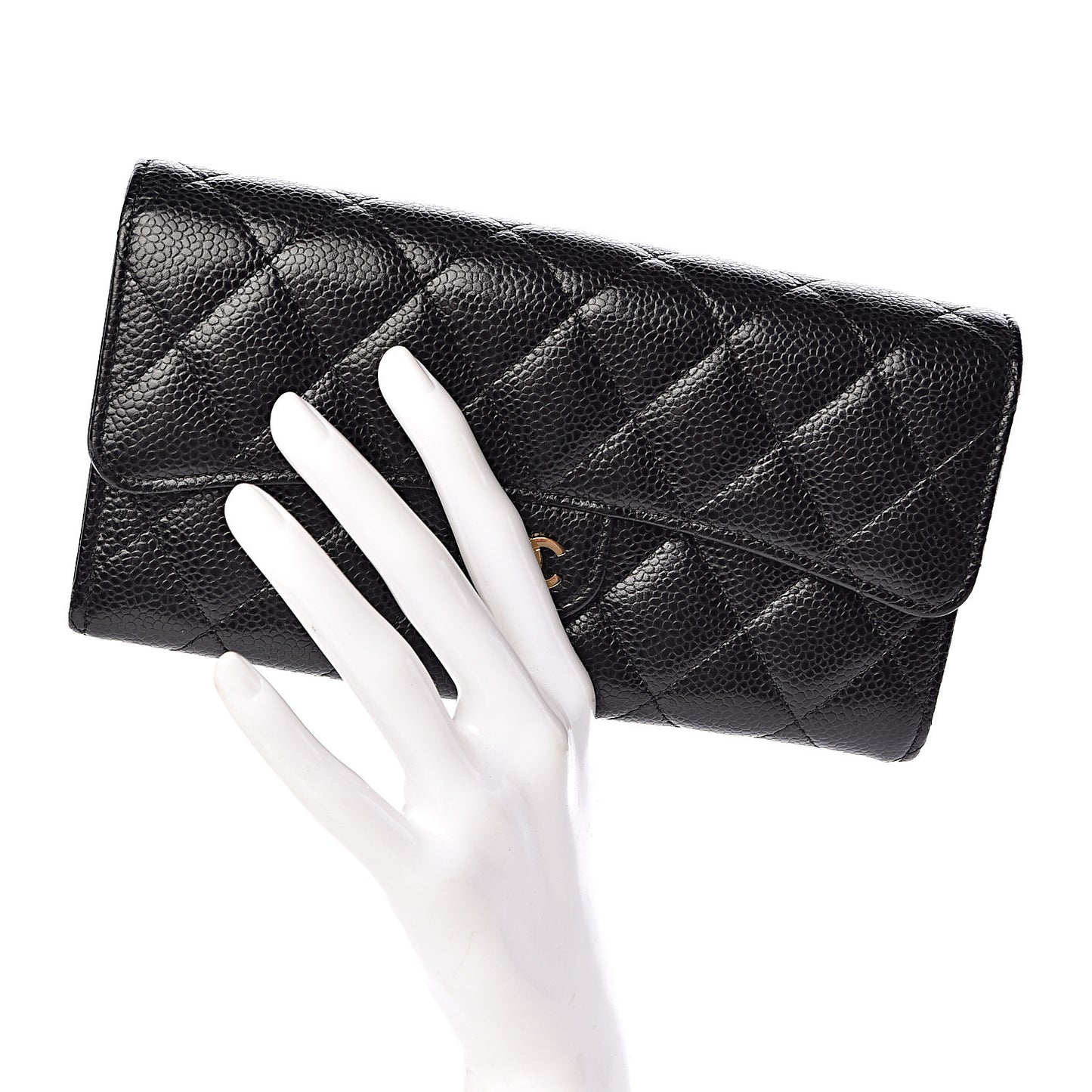 Caviar Quilted Large Flap Gusset Wallet Black