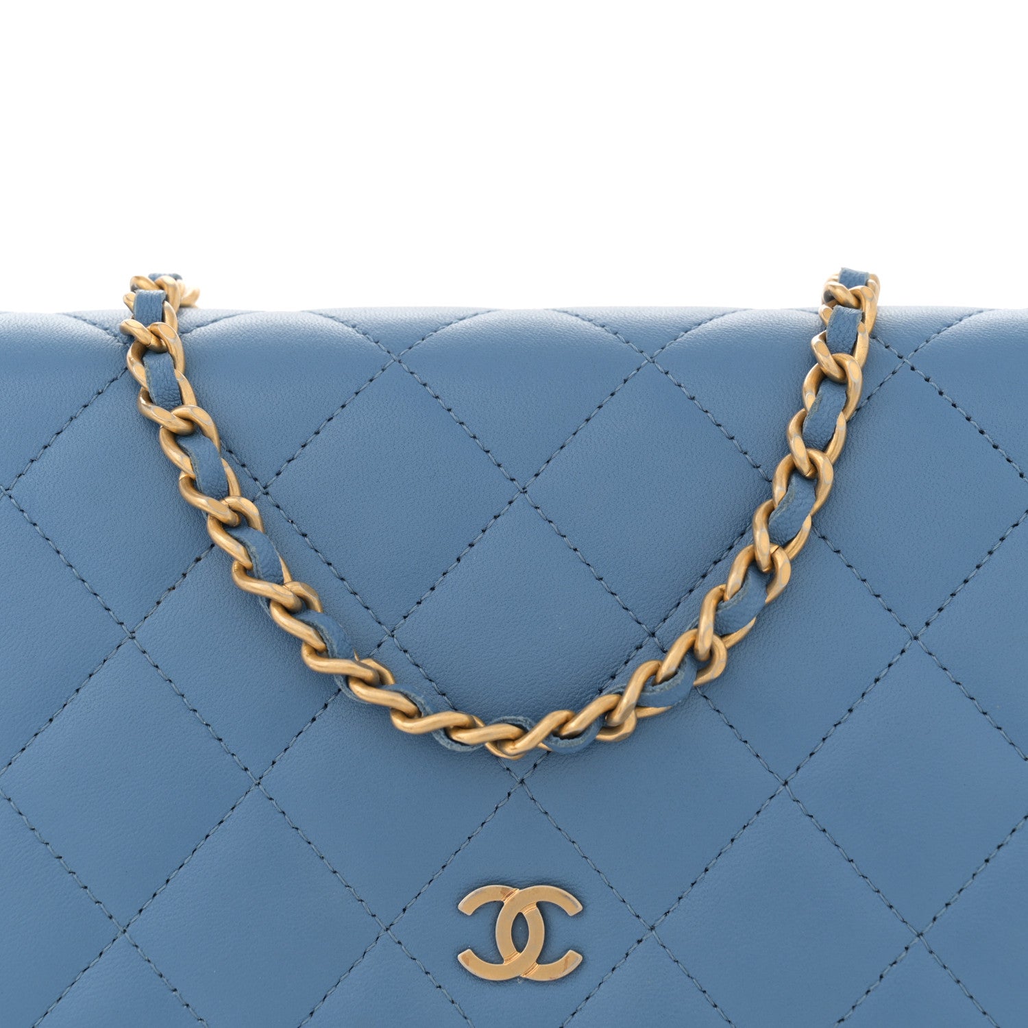 Chanel Lambskin Quilted Wallet On Chain WOC Light Blue 8 of 14