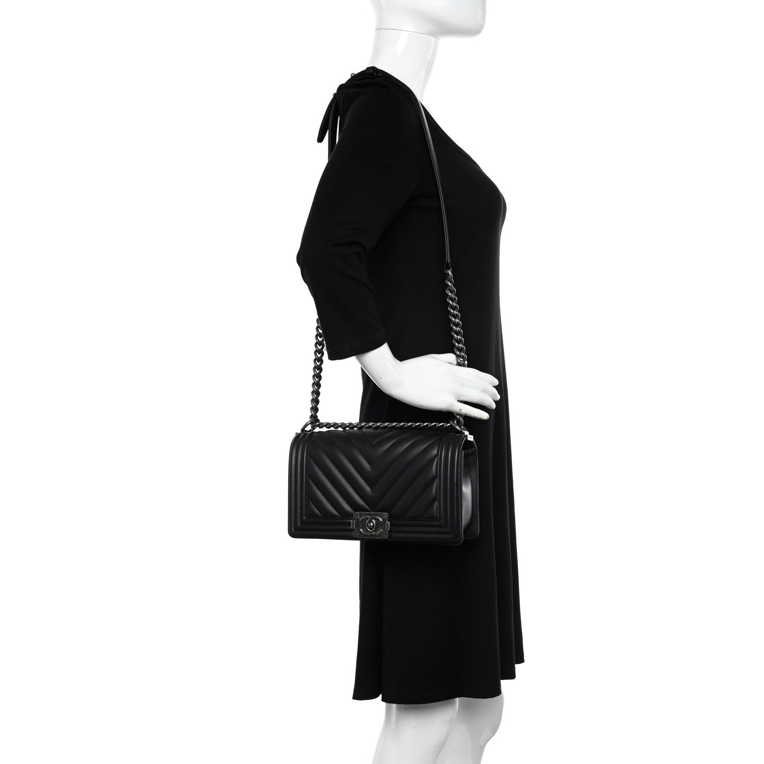 Chanel Calfskin Chevron Quilted Medium Boy Flap Black 2 of 11