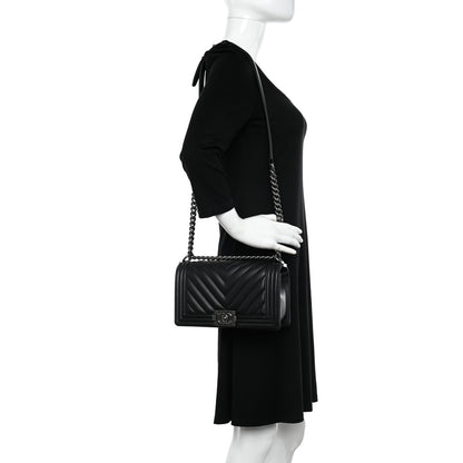 Chanel Calfskin Chevron Quilted Medium Boy Flap Black 2 of 11