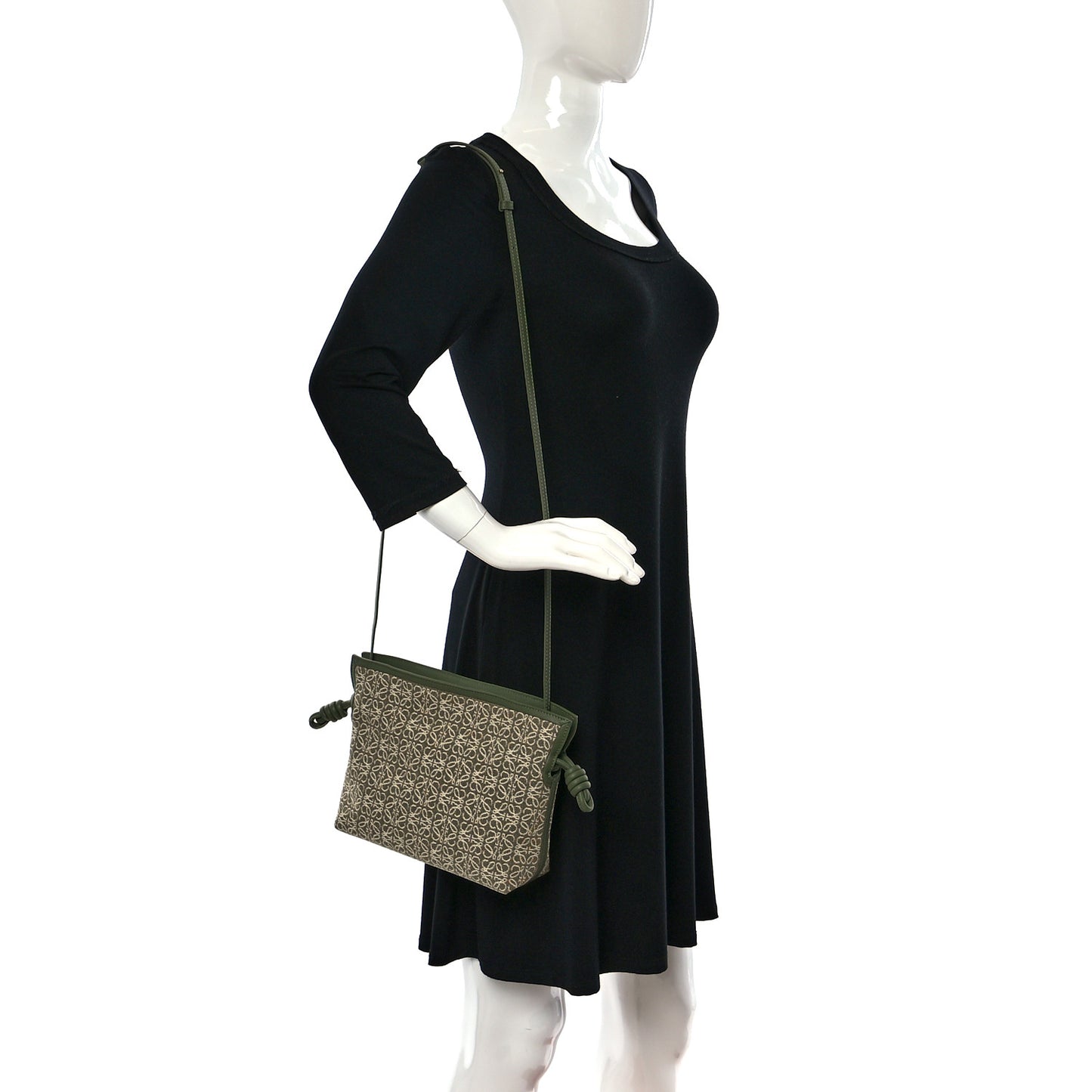 Jacquard Anagram Calfskin Mini Flamenco Knot Clutch Avocado Green