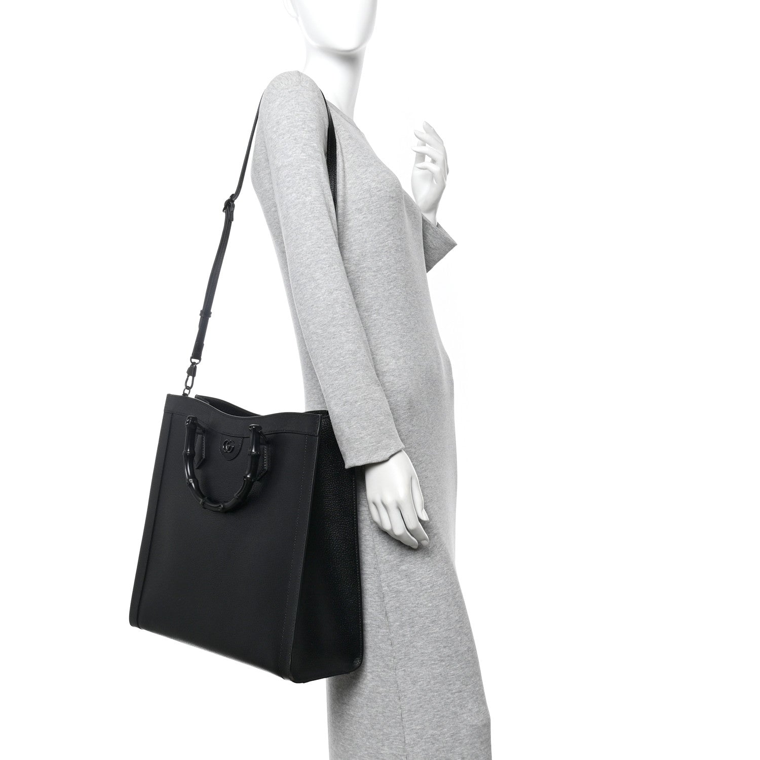 Gucci Textured Dollar Calfskin Web Monochrome Large Diana Tote Bag Black 2 of 10