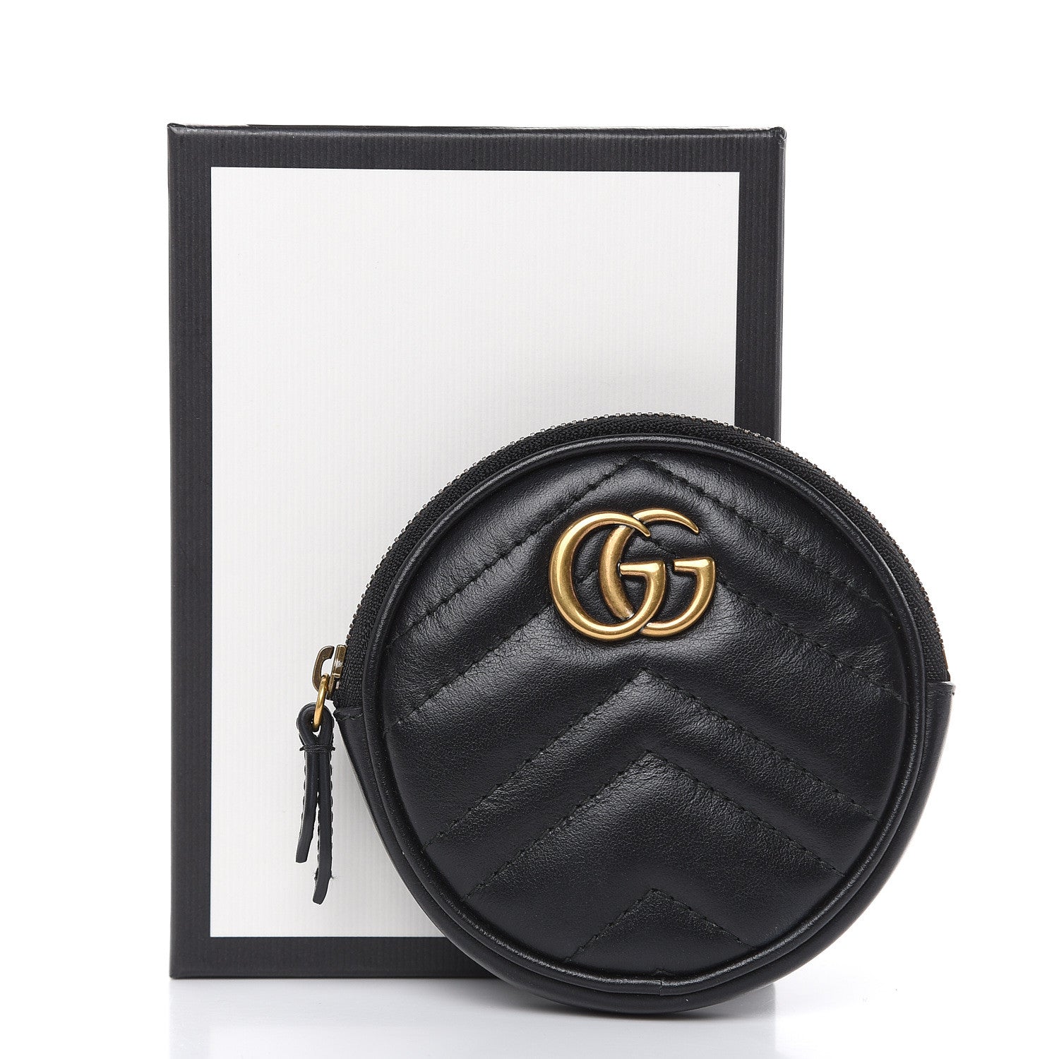 Gucci Calfskin Matelasse GG Marmont Round Coin Purse Black 9 of 9