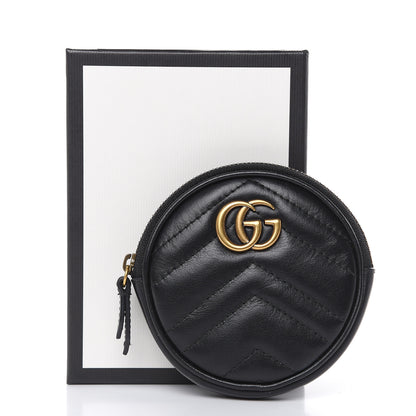 Gucci Calfskin Matelasse GG Marmont Round Coin Purse Black 9 of 9