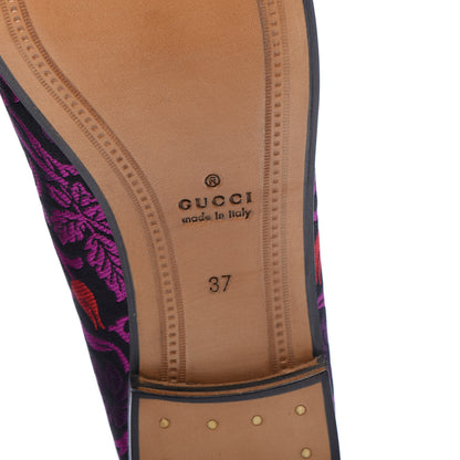 Gucci Floral Jacquard Womens Horsebit Jordaan Loafers 37 Black Begonia 6 of 9