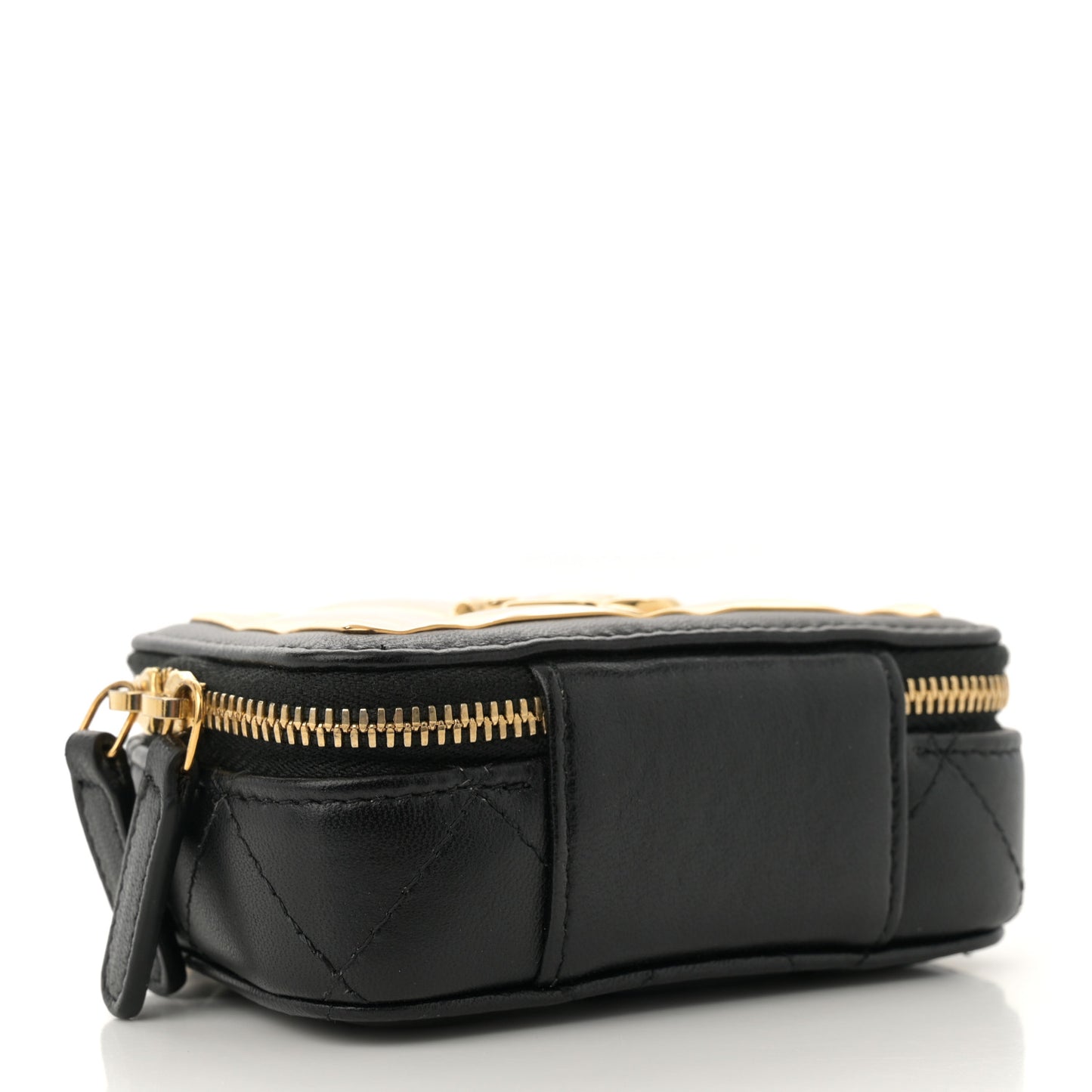 Lambskin Quilted Mini Golden Plate Clutch With Chain Black