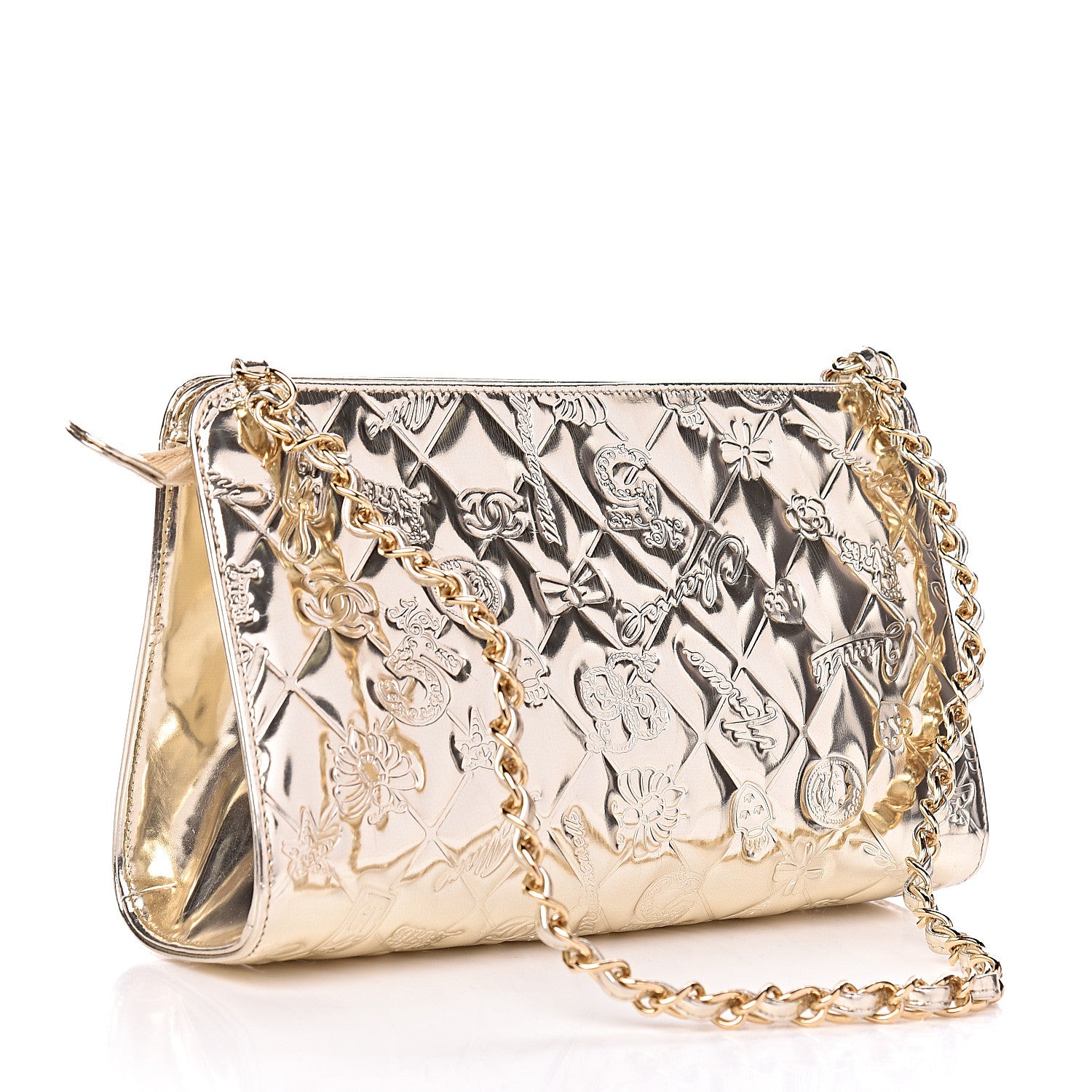 Chanel Metallic Patent Calfskin Lucky Symbols Pochette Gold 3 of 10