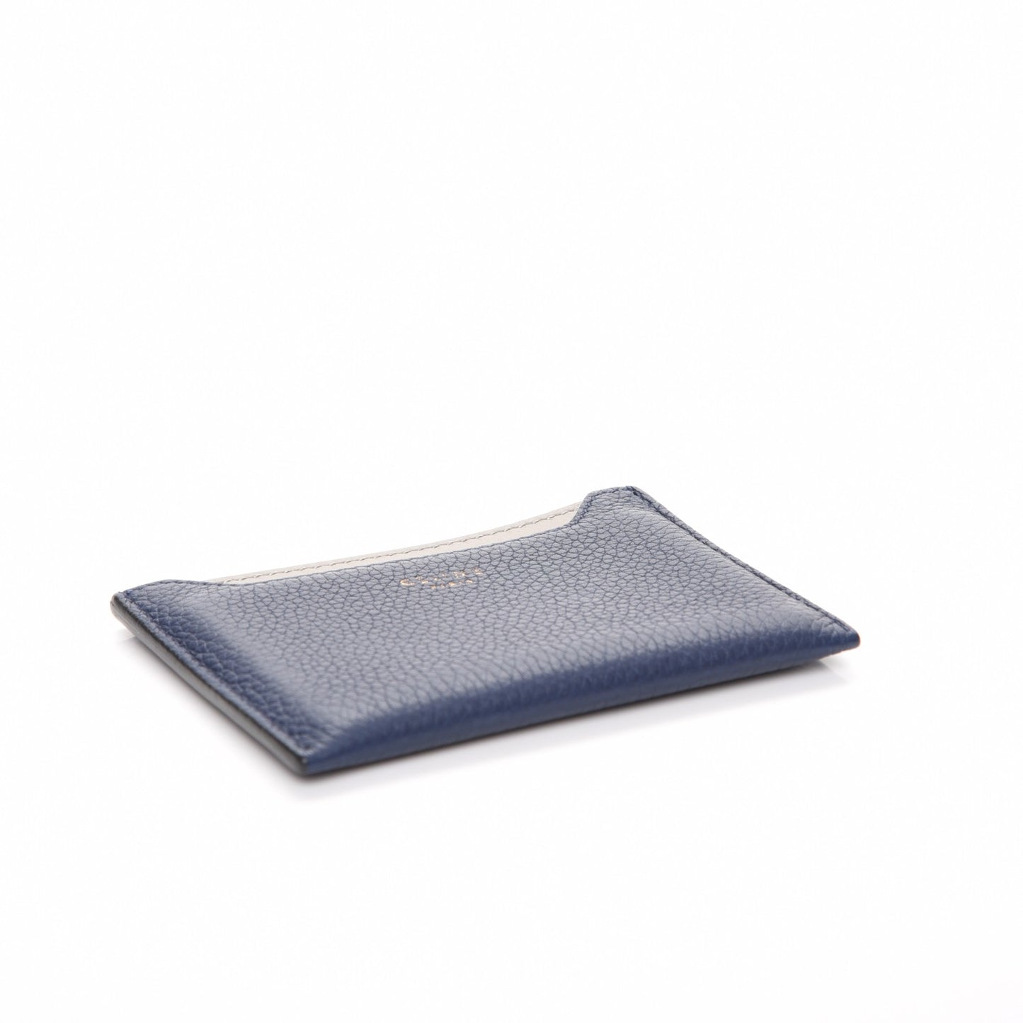 Baby Drummed Calfskin Bi-Color Card Holder Marine Stone