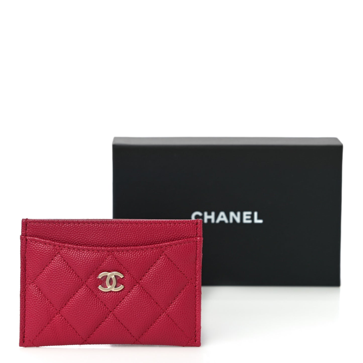 Caviar Quilted Card Holder Dark Pink