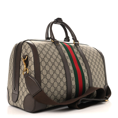 Gucci GG Supreme Monogram Textured Dollar Calfskin Web Medium Savoy Duffle Bag Beige Ebony New Acero 2 of 14