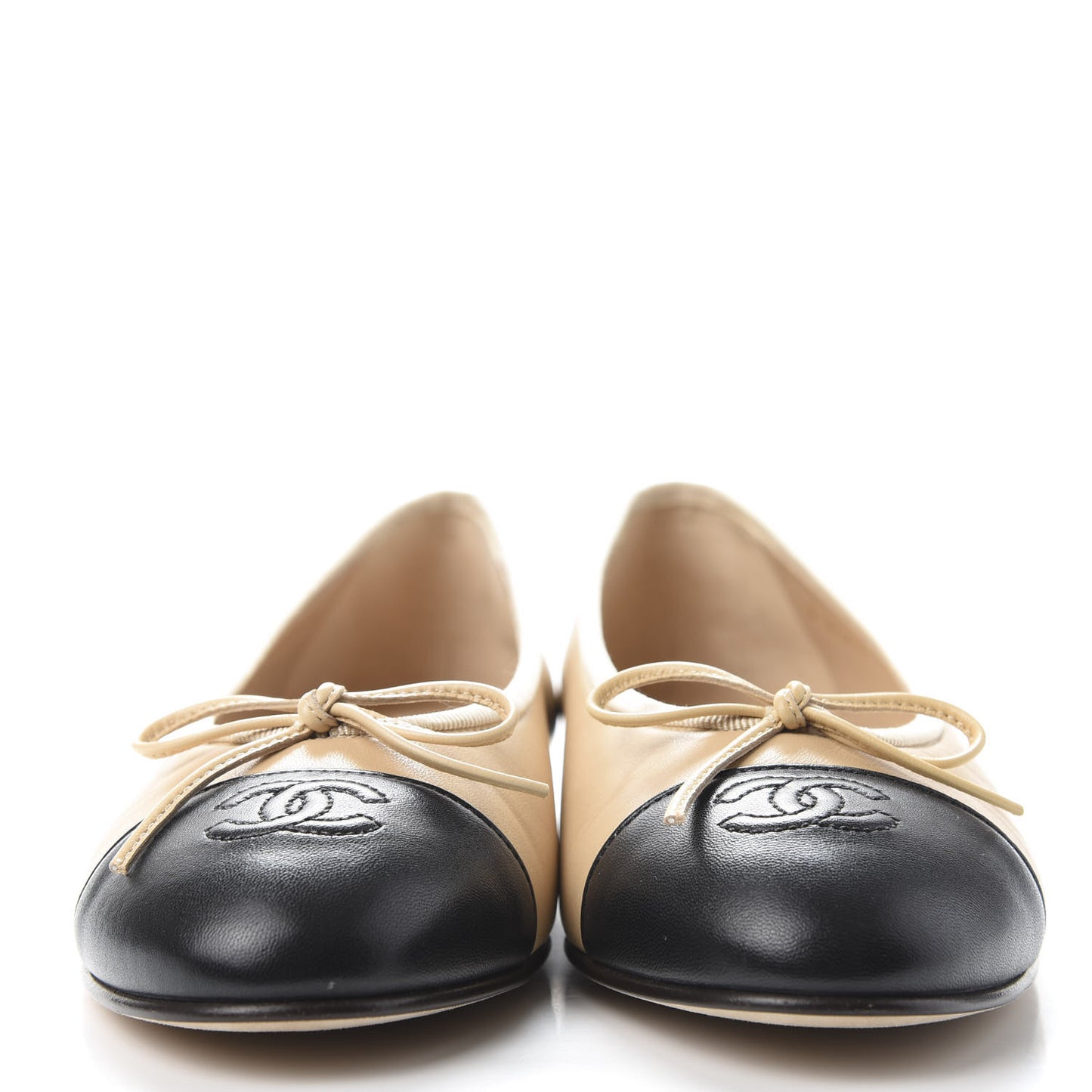 Lambskin Cap Toe Ballerina Flats 38 Beige Black
