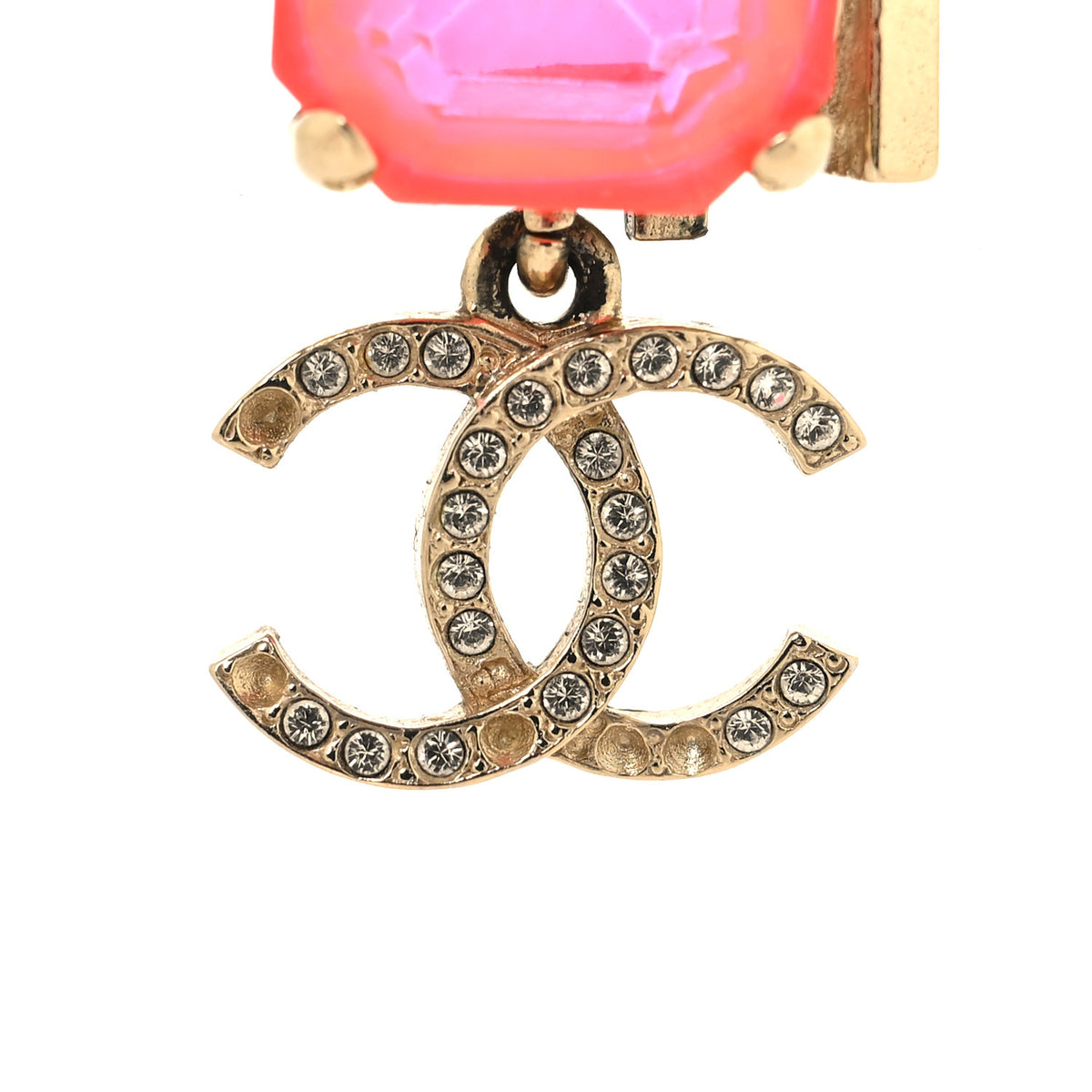 Metal Crystal CC Earrings Gold Pink