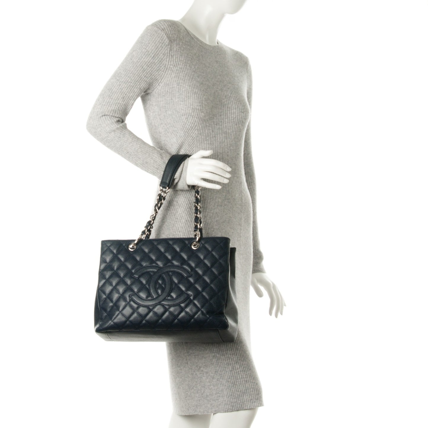 Caviar Quilted Grand Shopping Tote GST Dark Navy Blue