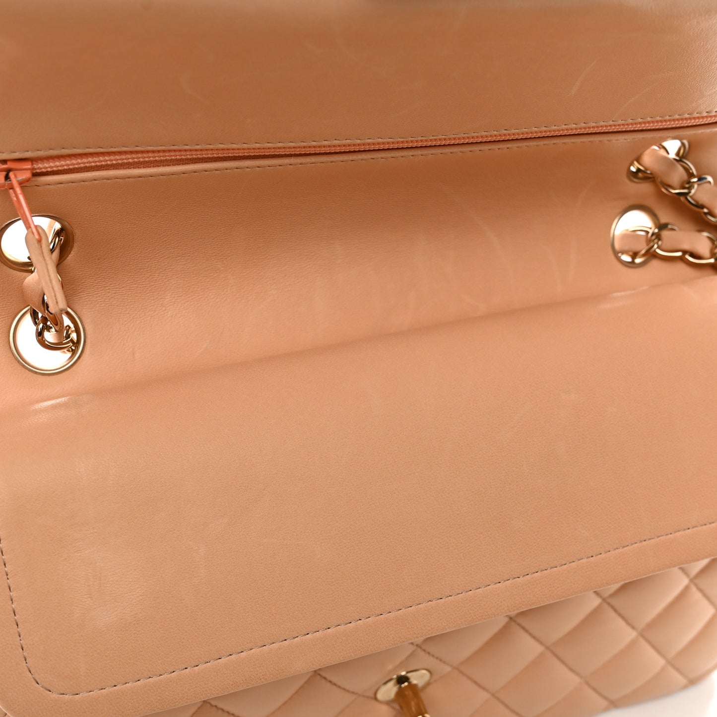 Lambskin Quilted Medium Double Flap Light Orange