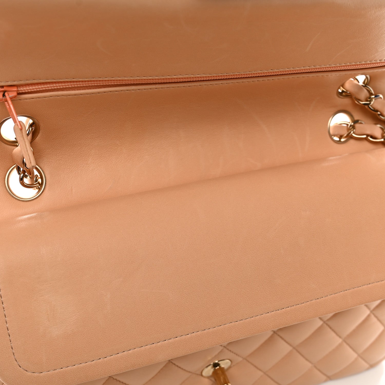 Chanel Lambskin Quilted Medium Double Flap Light Orange 12 of 13