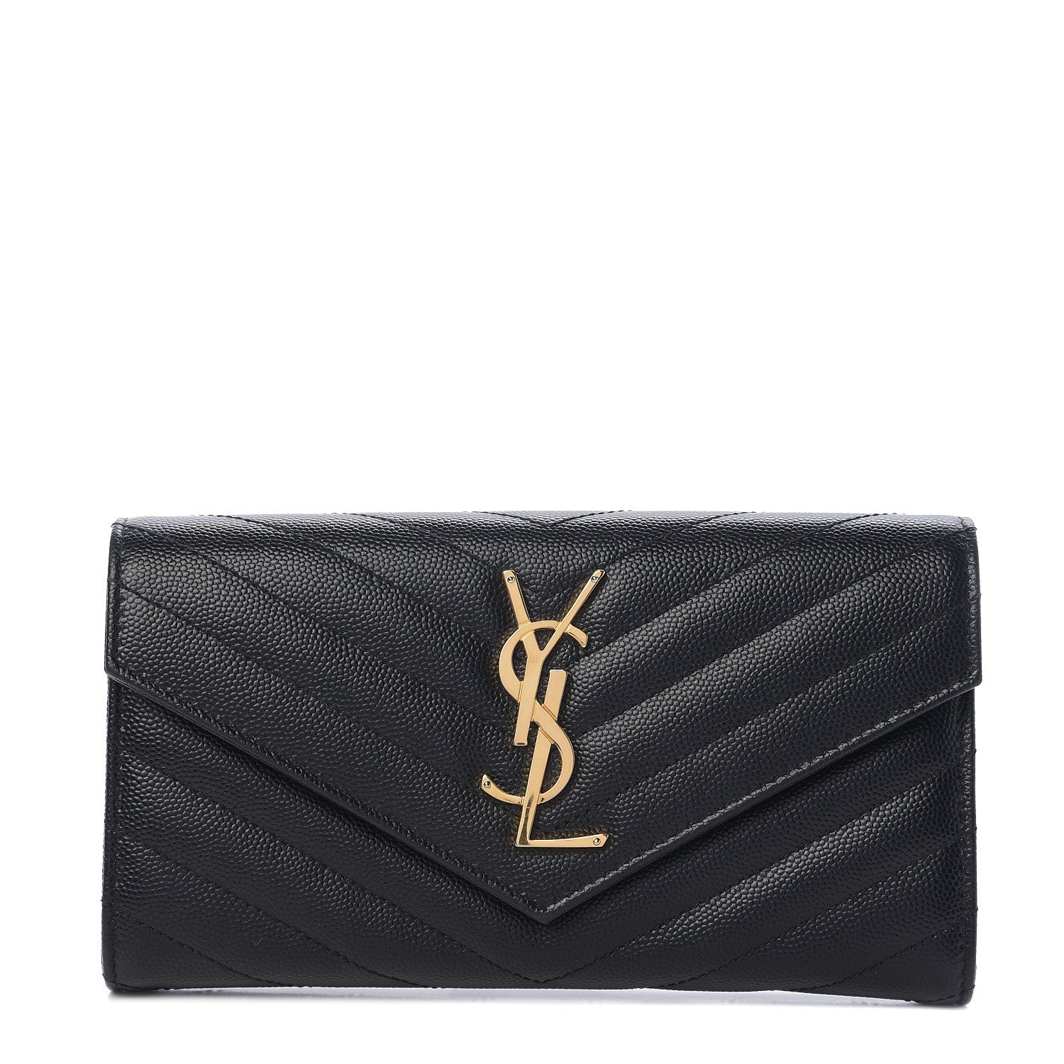 Saint Laurent Grain De Poudre Matelasse Chevron Monogram Flap Wallet Black 1 of 5
