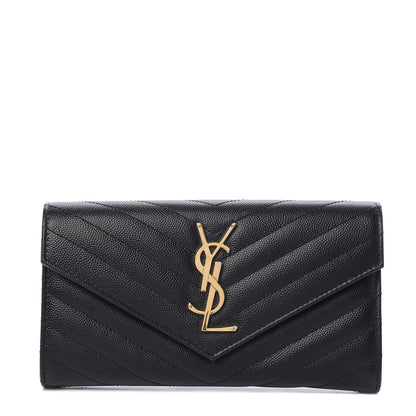 Saint Laurent Grain De Poudre Matelasse Chevron Monogram Flap Wallet Black 1 of 5
