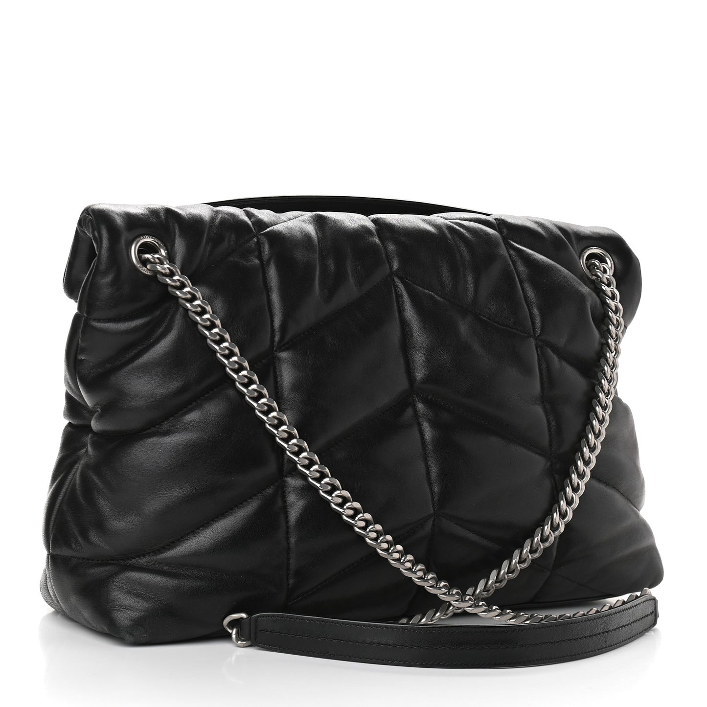 Lambskin Quilted Medium Loulou Puffer Monogram Chain Satchel Black