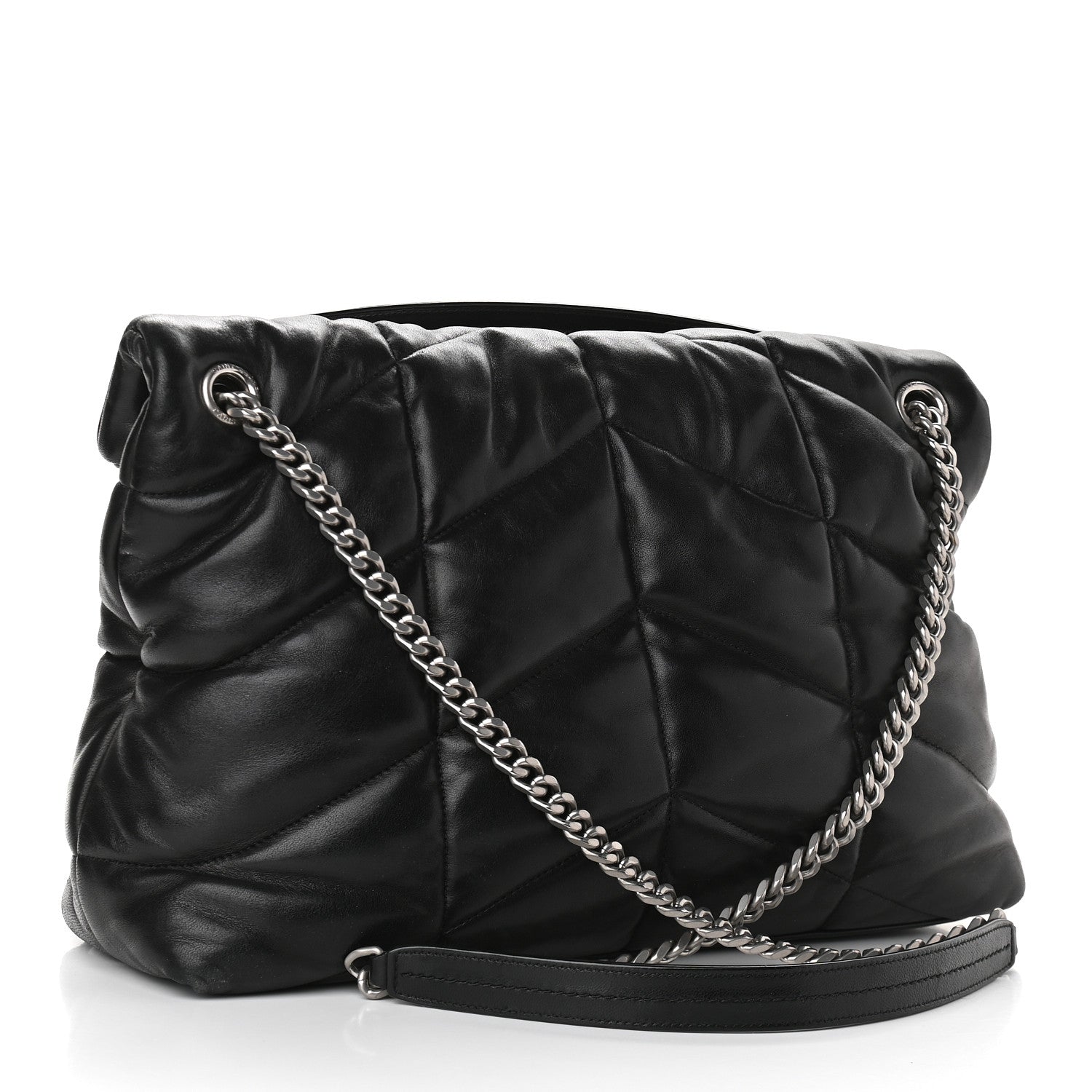 Saint Laurent Lambskin Quilted Medium Loulou Puffer Monogram Chain Satchel Black 3 of 9