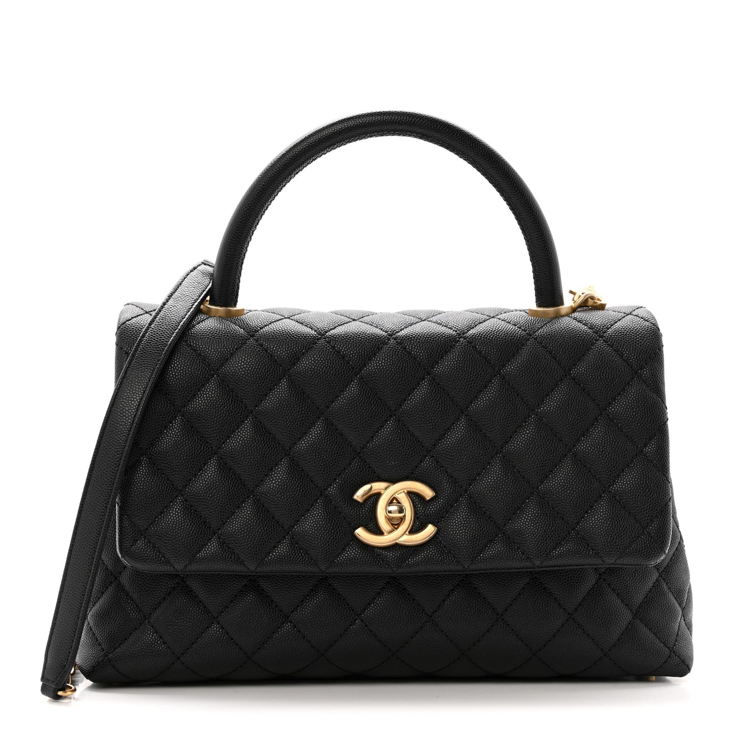 Caviar Quilted Small Coco Handle Flap Black