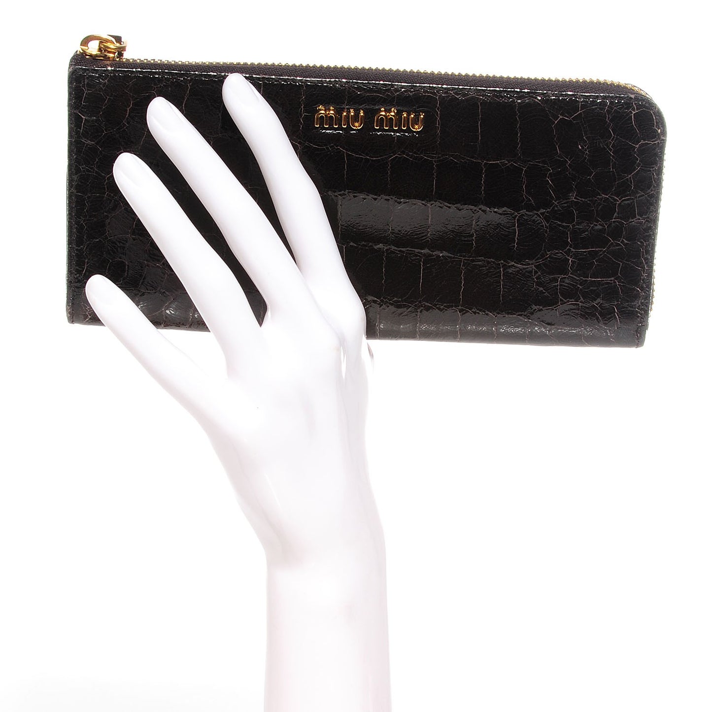 Patent Crocodile Embossed St Cocco Lux Zip Wallet Chocolate