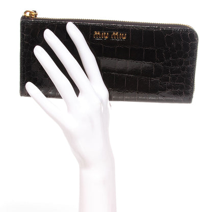 Miu Miu Patent Crocodile Embossed St Cocco Lux Zip Wallet Chocolate 2 of 8