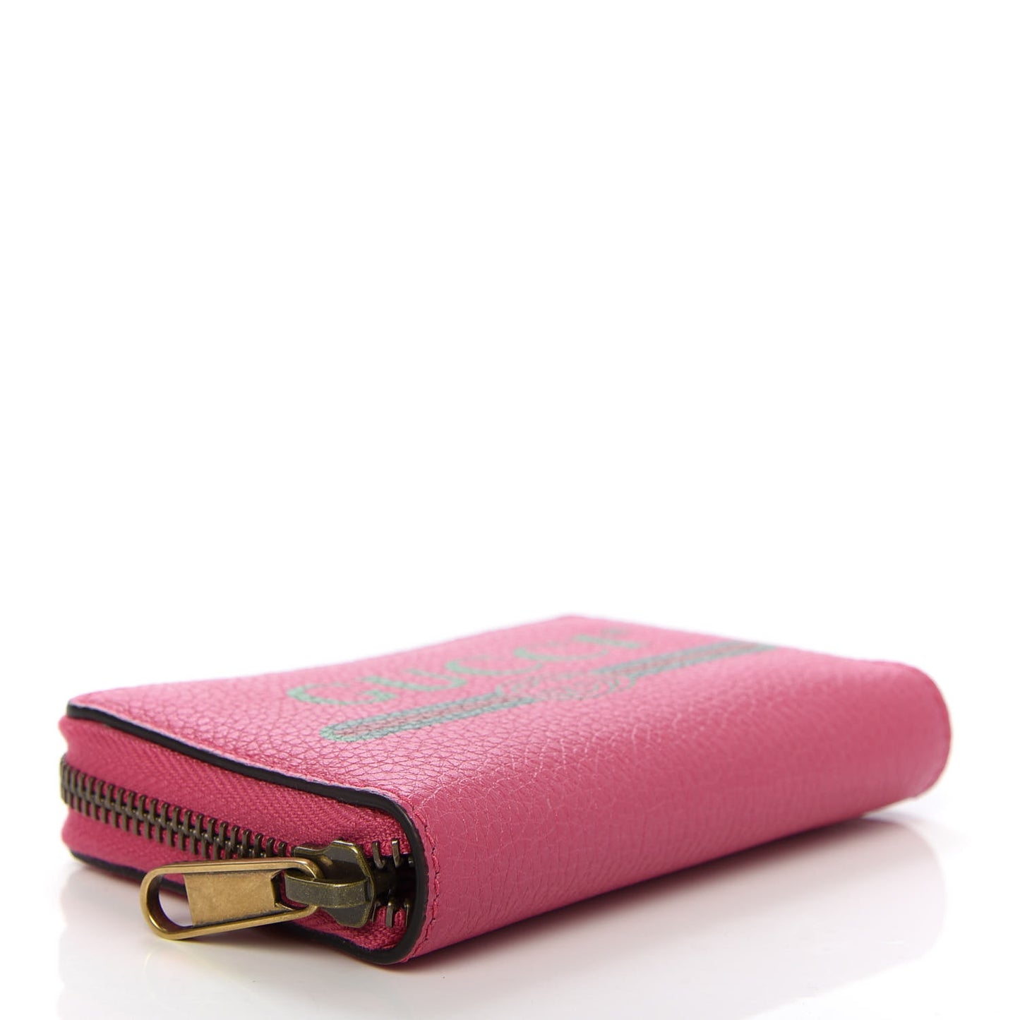 Grained Calfskin Logo Zip Around Card Case Box Pink Green
