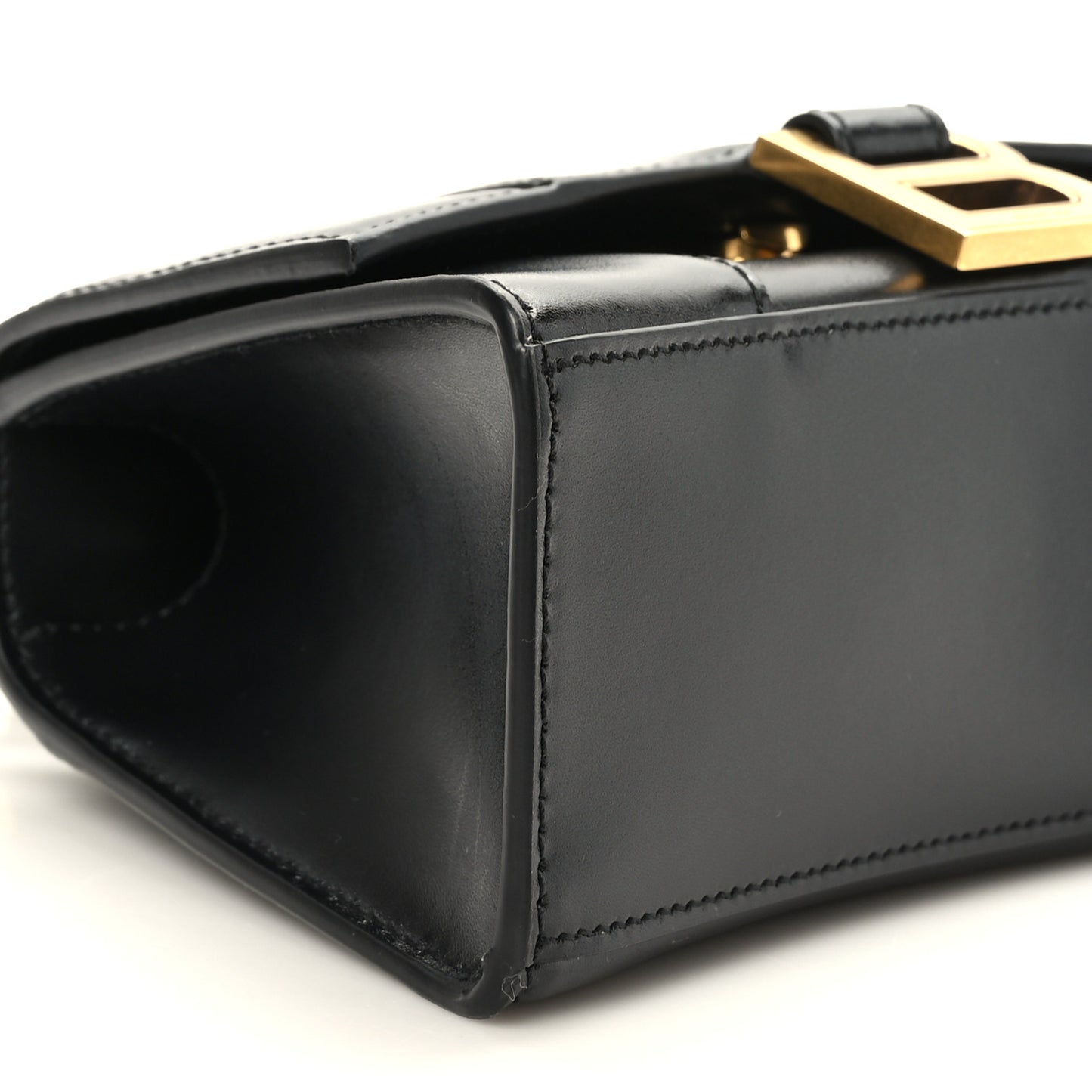 Shiny Box Calfskin Hourglass Top Handle Bag XS Black