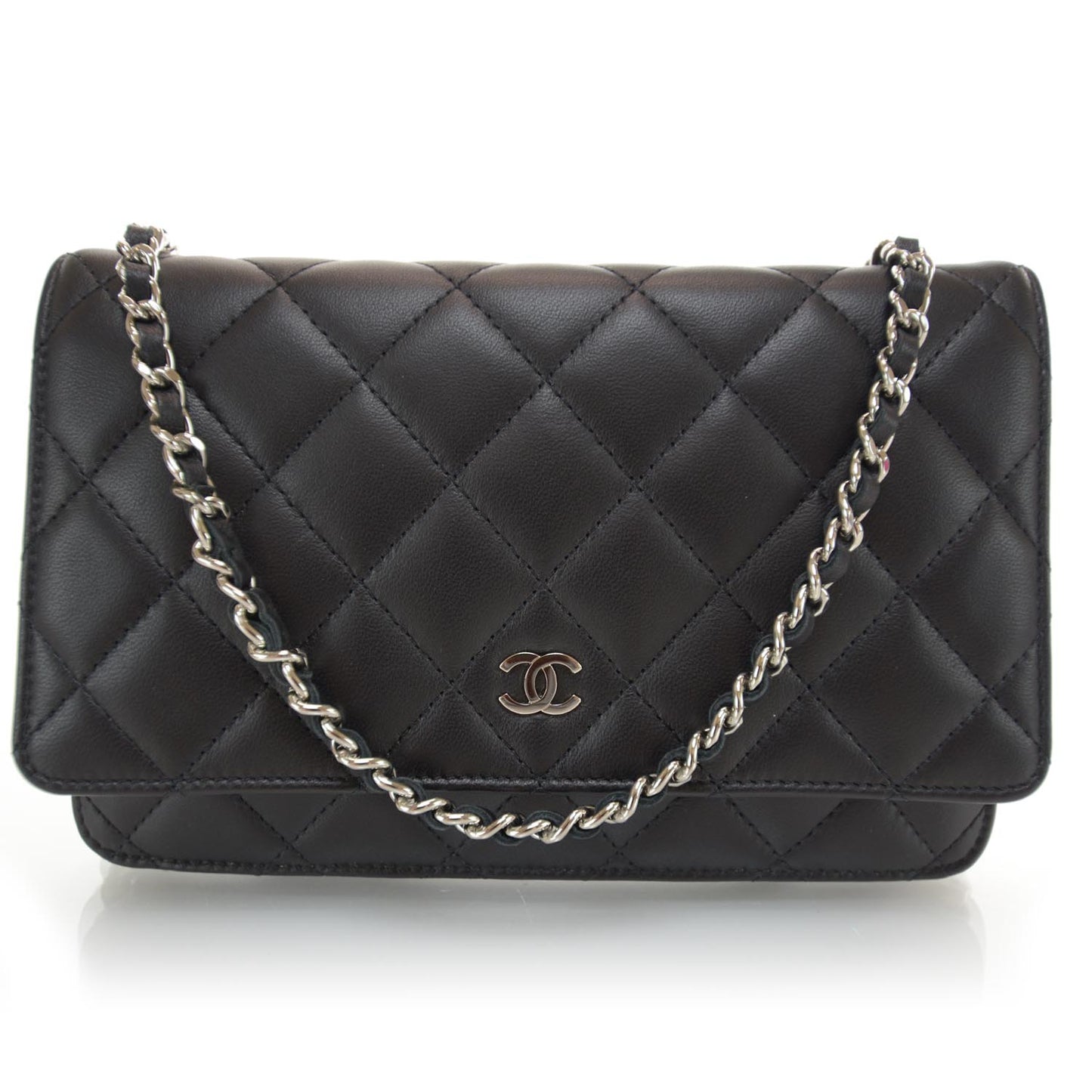 Lambskin Quilted Wallet On Chain Black