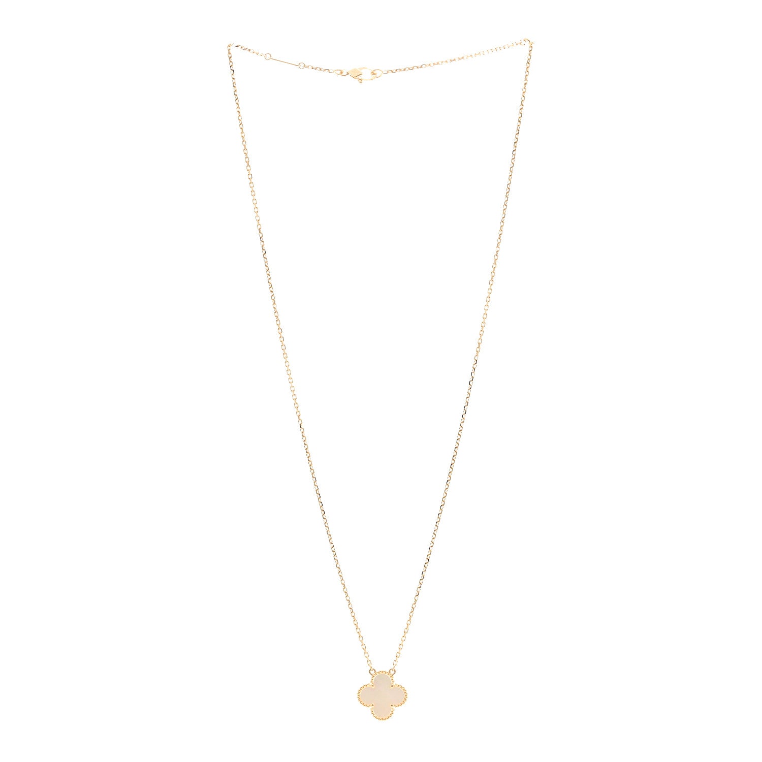 Van Cleef & Arpels 18K Yellow Gold Mother of Pearl Vintage Alhambra Pendant Necklace 3 of 6