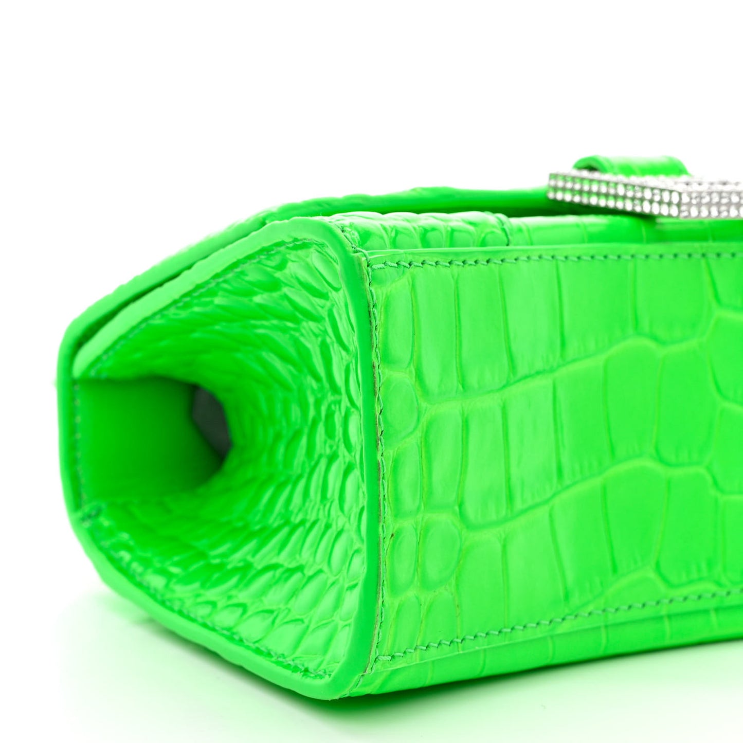 Shiny Calfskin Strass Crocodile Embossed Hourglass Top Handle Bag XS Fluo Green