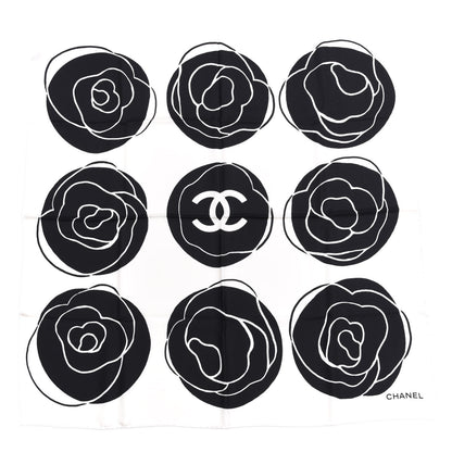 Chanel Silk CC Camellia Scarf Black White 1 of 3