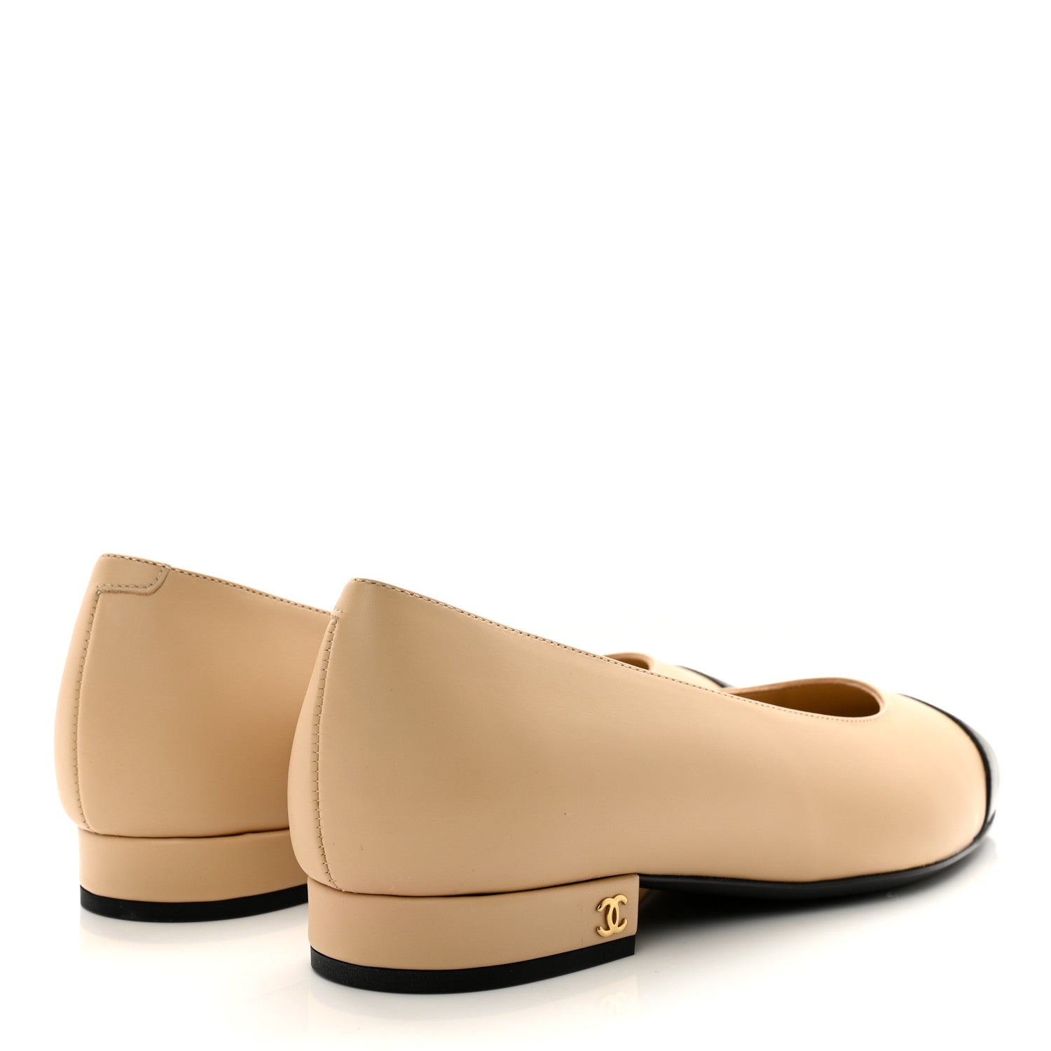 Chanel Lambskin Cap Toe CC Uniform Ballerina Flats 36 Beige Black 4 of 9