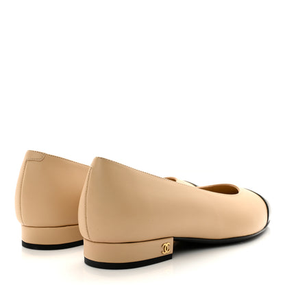 Chanel Lambskin Cap Toe CC Uniform Ballerina Flats 36 Beige Black 4 of 9