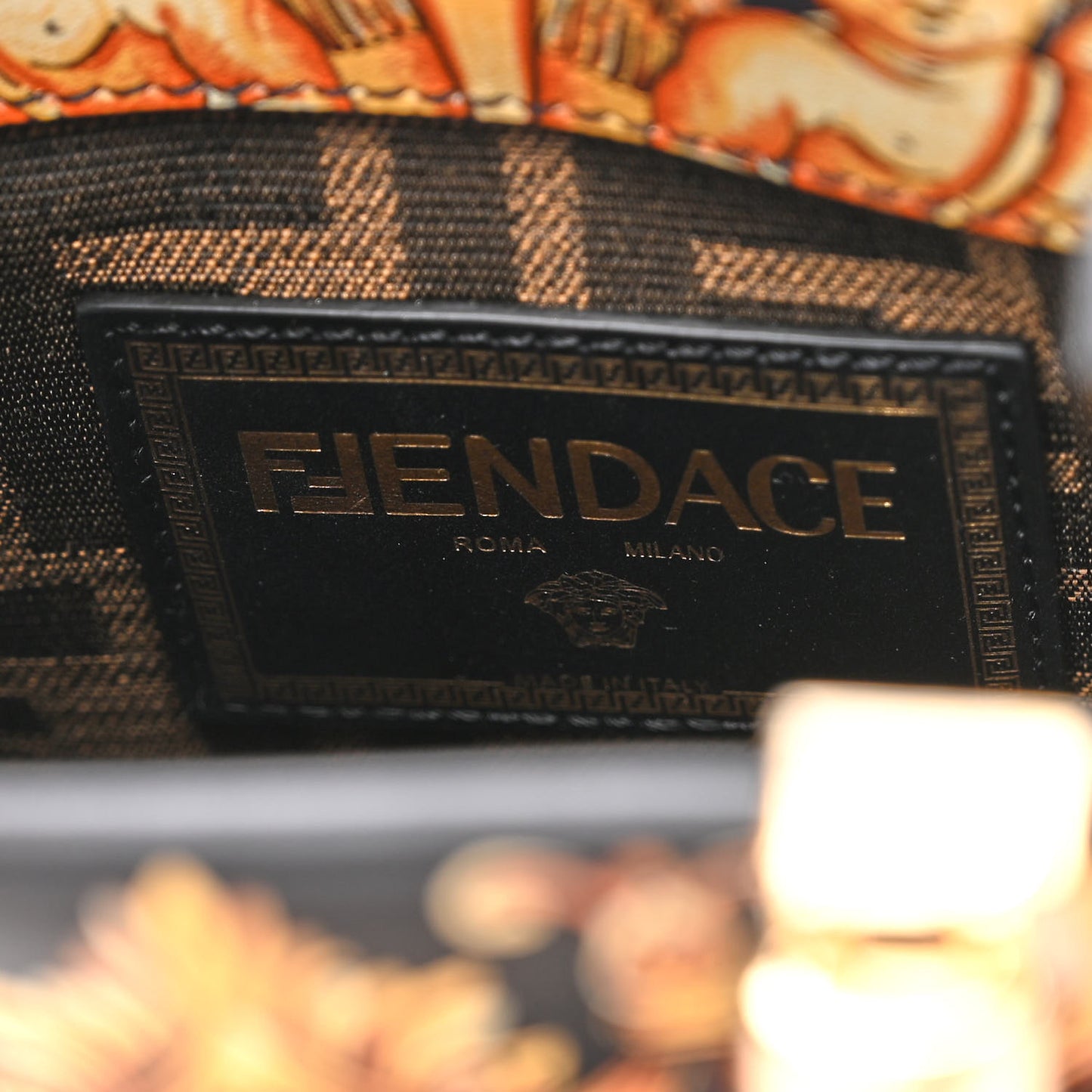 X VERSACE Vitello King Catalan Mirror Plexiglass Fendace FF Baroque Logo Mini Fendi Sunshine Shopper Tote Black Gold