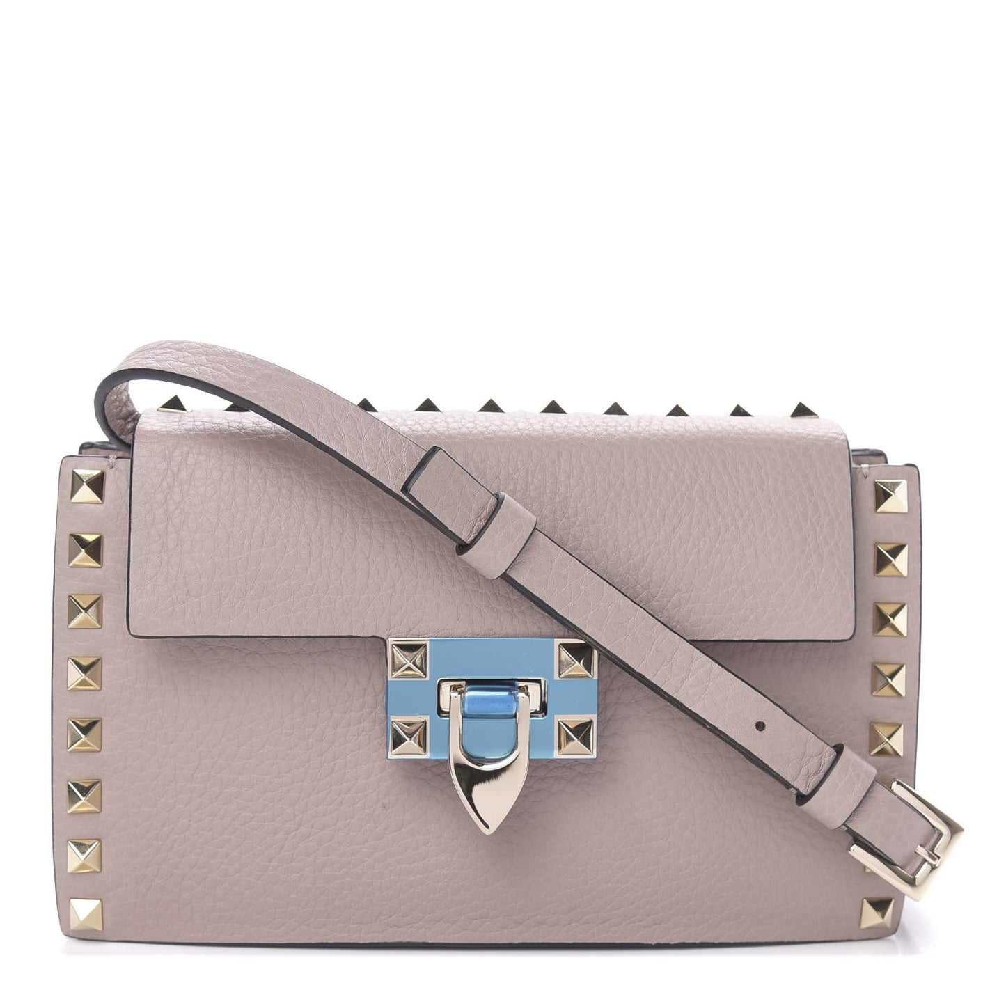 Pebbled Calfskin Small Rockstud Overlay Flap Shoulder Bag Poudre