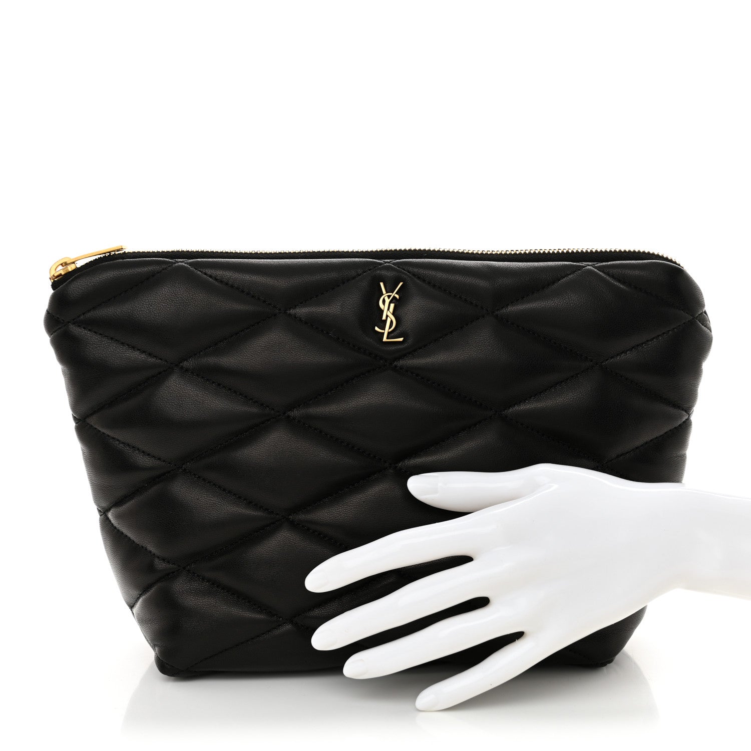 Saint Laurent Lambskin Monogram Medium Sade Puffer Pouch Black 2 of 11