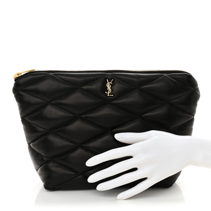 Saint Laurent Lambskin Monogram Medium Sade Puffer Pouch Black 2 of 11