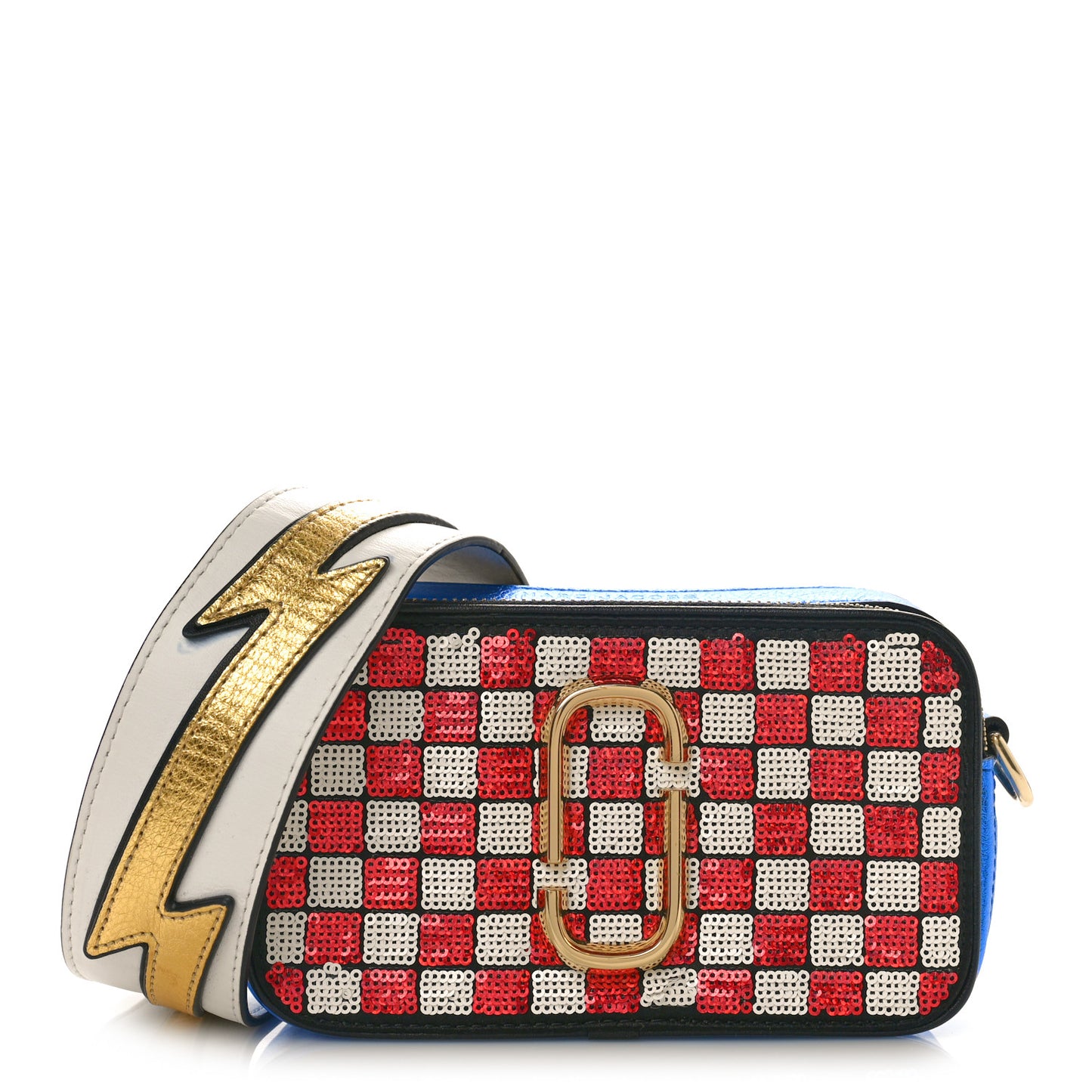 Metallic Calfskin Sequin Snapshot Camera Bag Red White